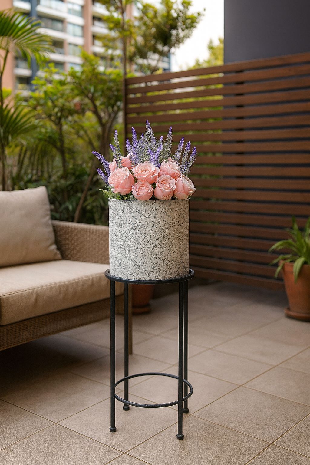 Porta Maceta diseños en relieve color blanco