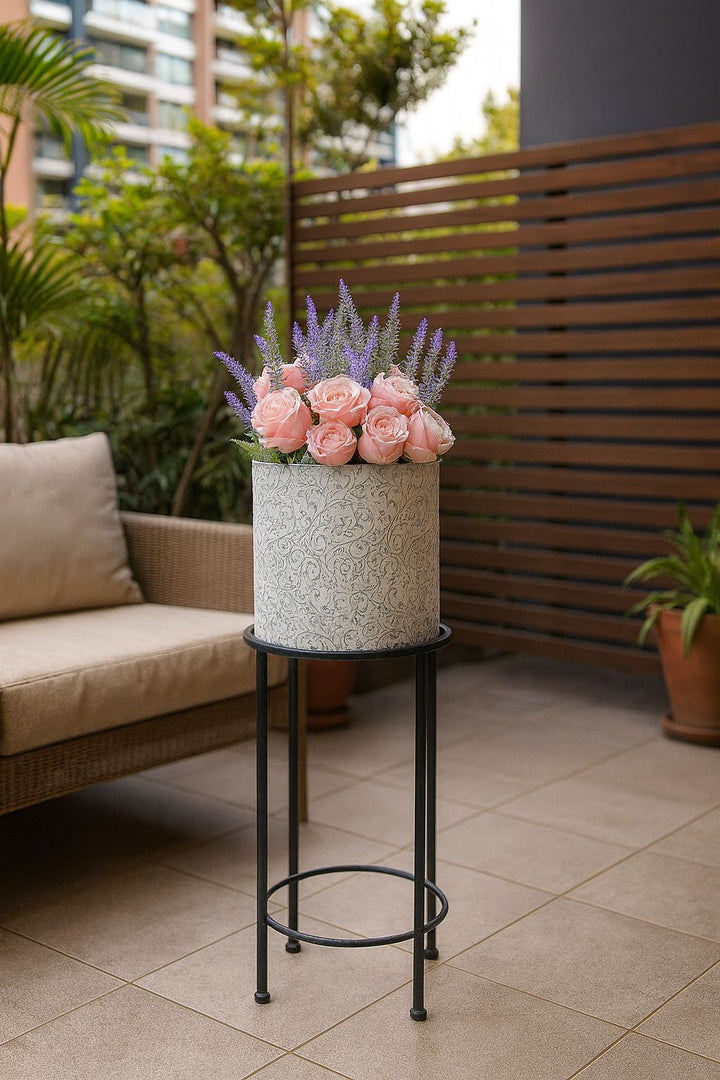 Porta Maceta diseños en relieve color blanco