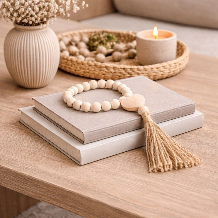 Adorno Borlas corazon beige CASONA DECO decoracion