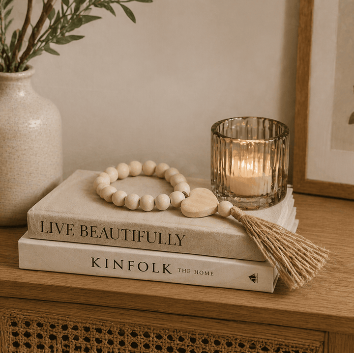 Adorno Borlas corazon beige CASONA DECO decoracion