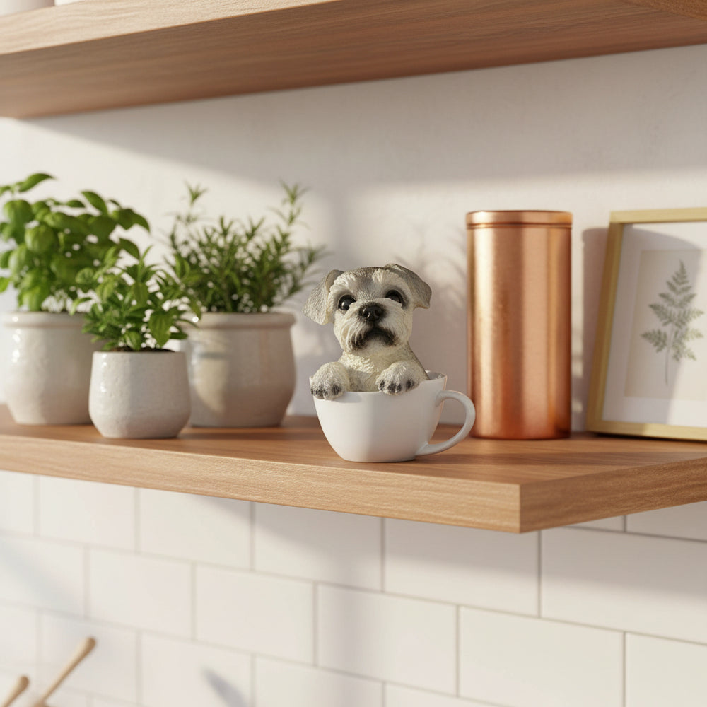 Adorno Schnauzer en taza CASONA DECO animales