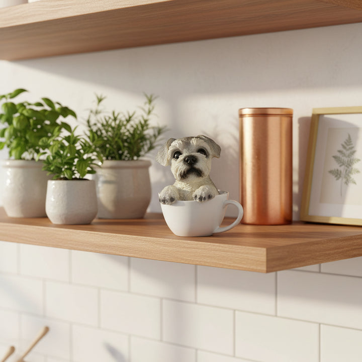 Adorno Schnauzer en taza CASONA DECO animales