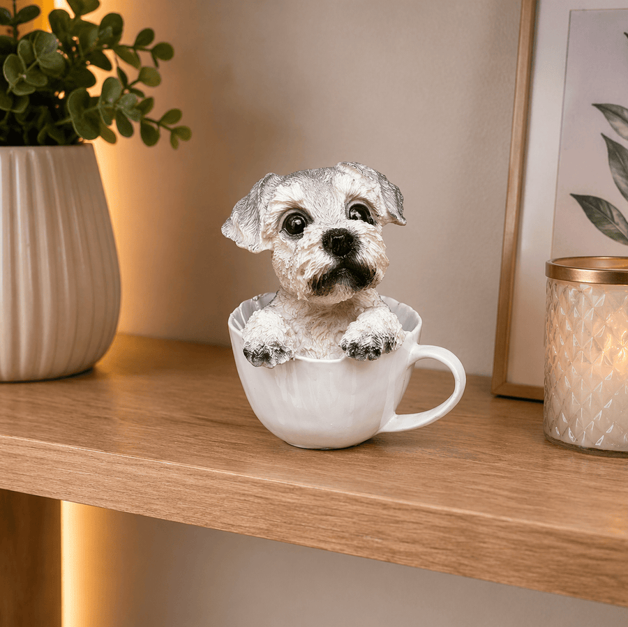 Adorno Schnauzer en taza CASONA DECO animales