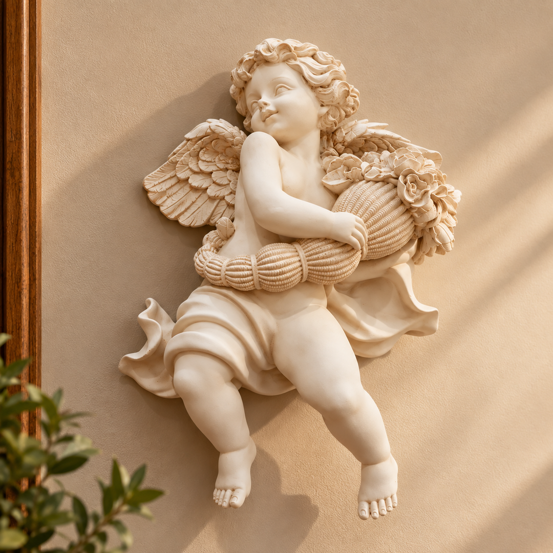 Ángel de muro decorativo de resina en ambiente