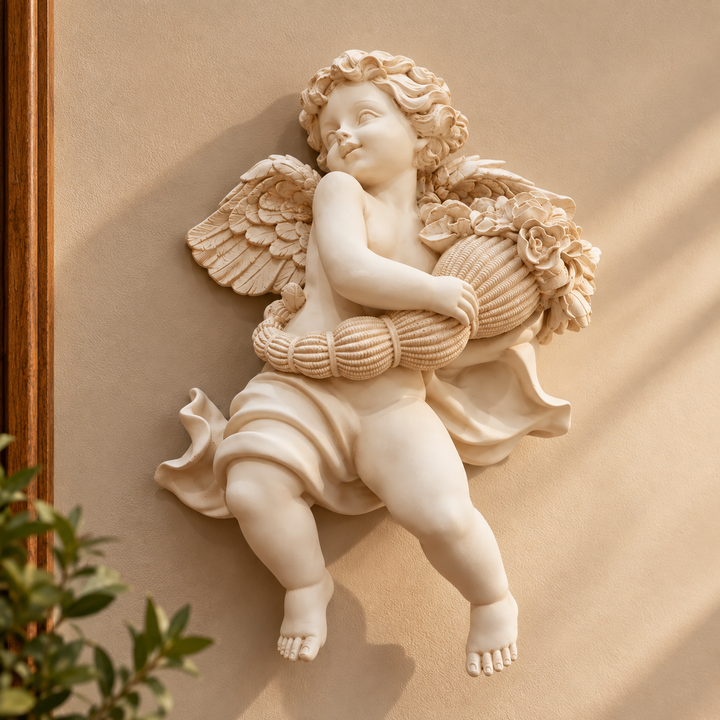 Ángel de muro decorativo de resina en ambiente