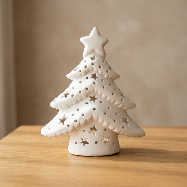Árbol navideño calado  de cerámica blanco