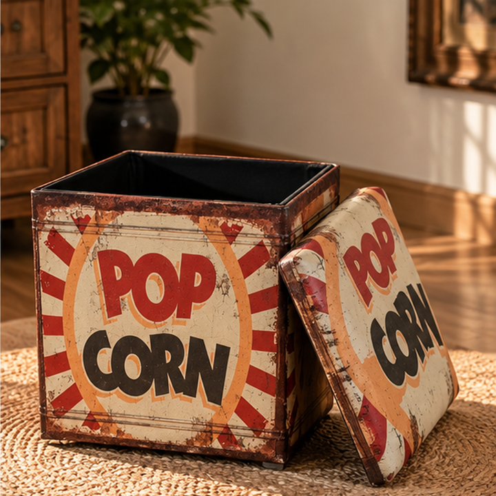 Baúl Pop Corn abierto en ambiente decorativo