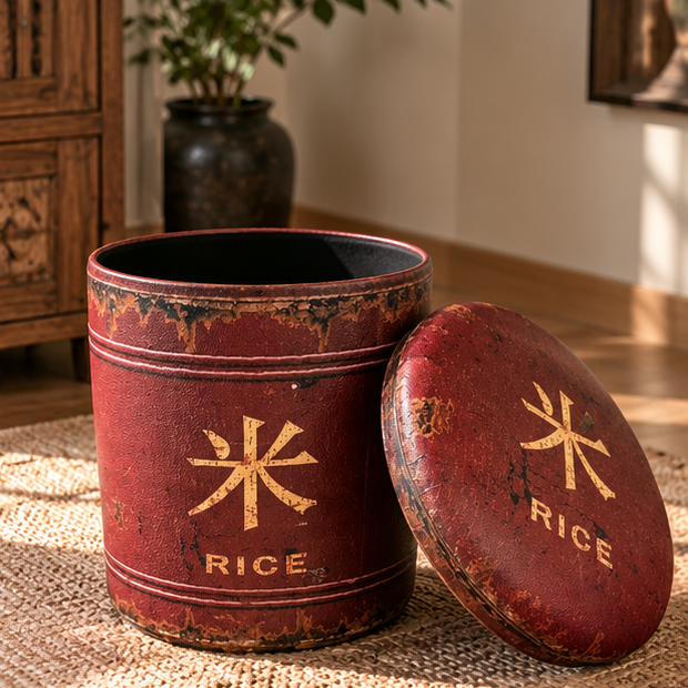 Baúl Rice rojo con tapa abierta