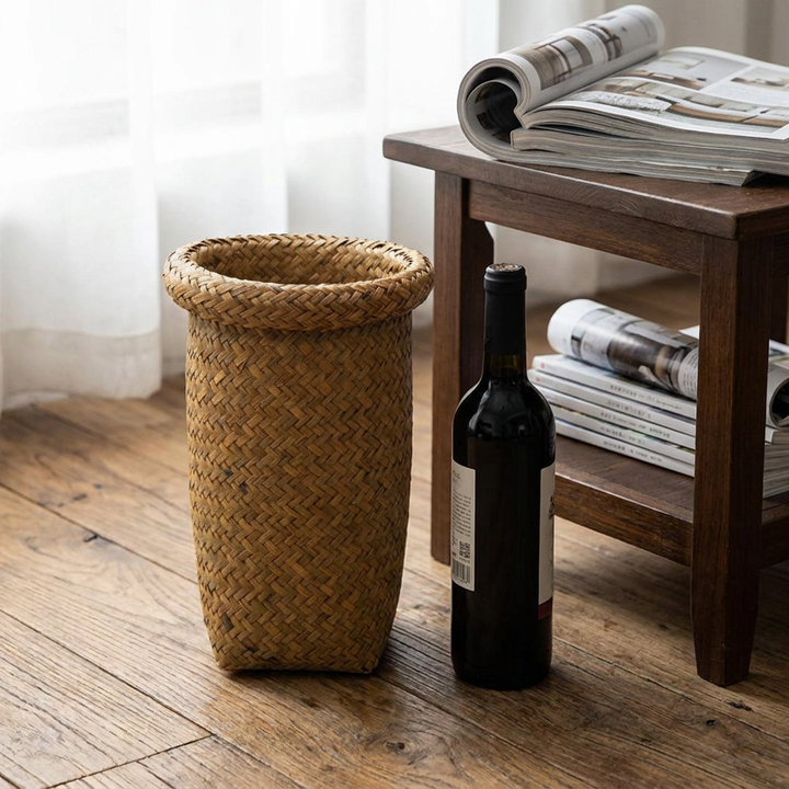 Canasto alto de mimbre tamaño pequeño con revistas Casona Deco