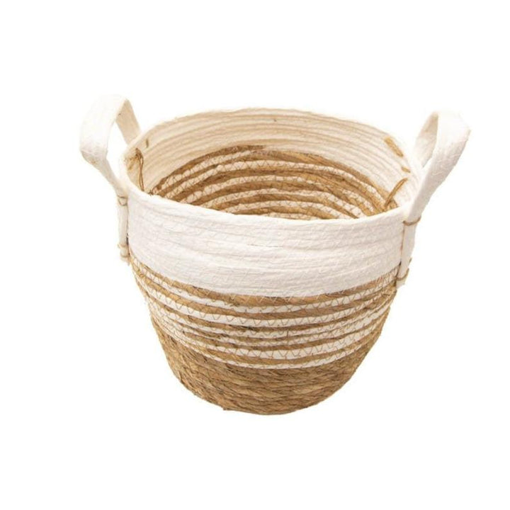 Canasto tejido bicolor natural y crema tamaño pequeño Casona Deco