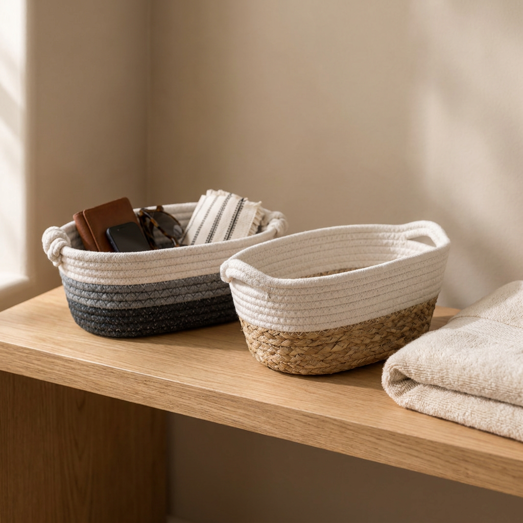 Canastos organizadores ovalados gris y beige Casona Deco