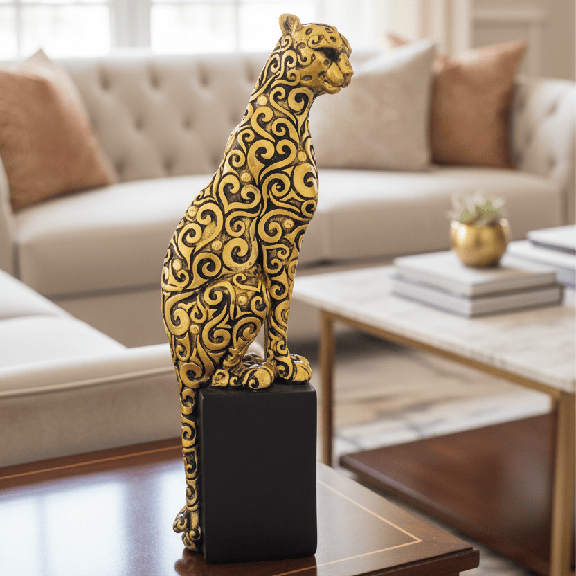 Leopardo decorativo Sentado Dorado con Negro CASONA DECO animales