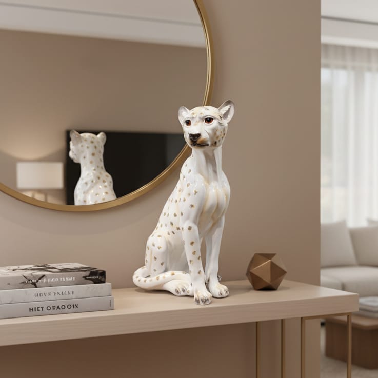 Leopardo sentado blanco CASONA DECO animales