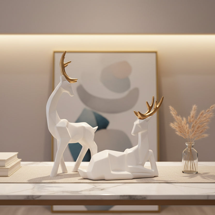 Pareja Ciervos geo Blancos CASONA DECO animales