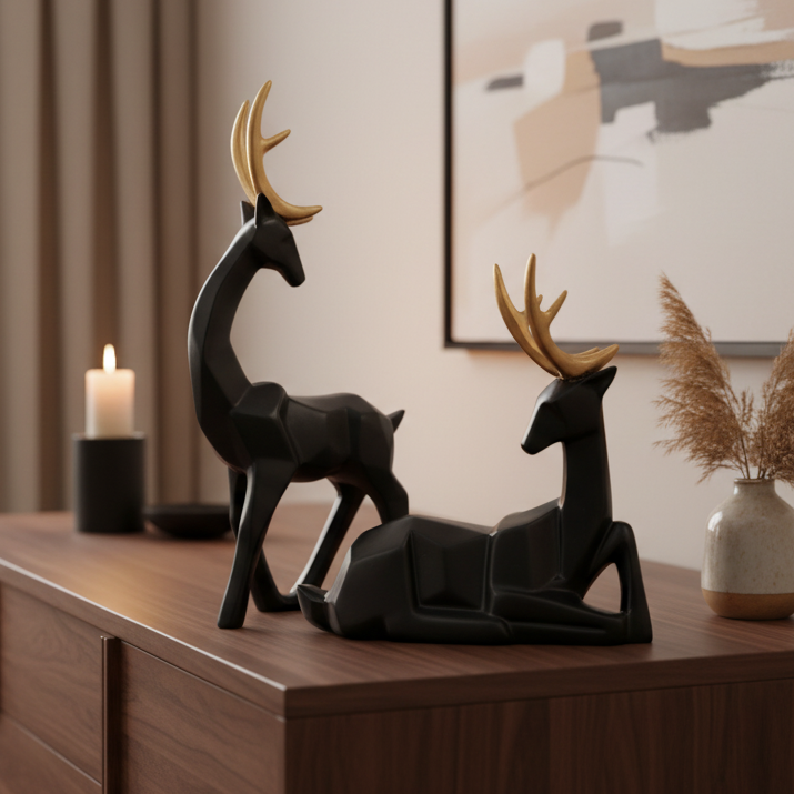 Pareja Ciervos geo negros CASONA DECO animales