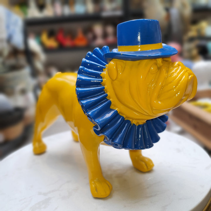 Perro Bulldog ingles Amarillo con Azul CASONA DECO animales