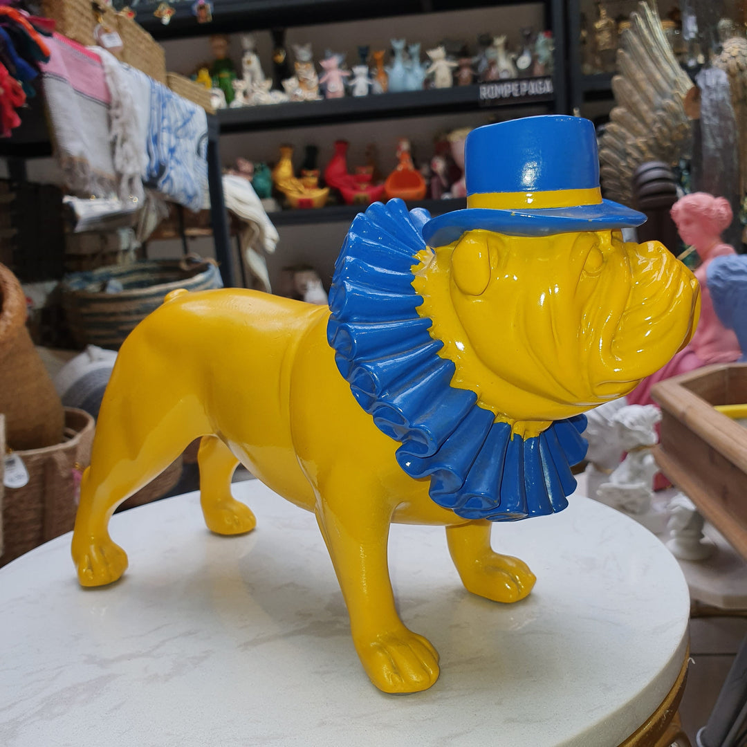 Perro Bulldog ingles Amarillo con Azul CASONA DECO animales