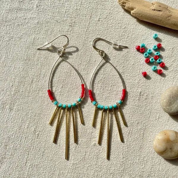 Aros Dalia rojo con turquesa