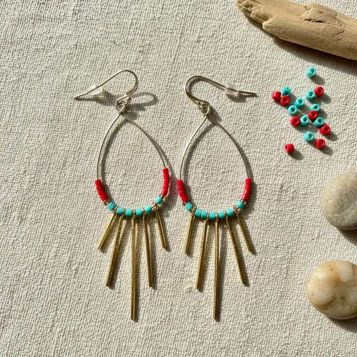 Aros Dalia rojo con turquesa CASONA DECO Aros