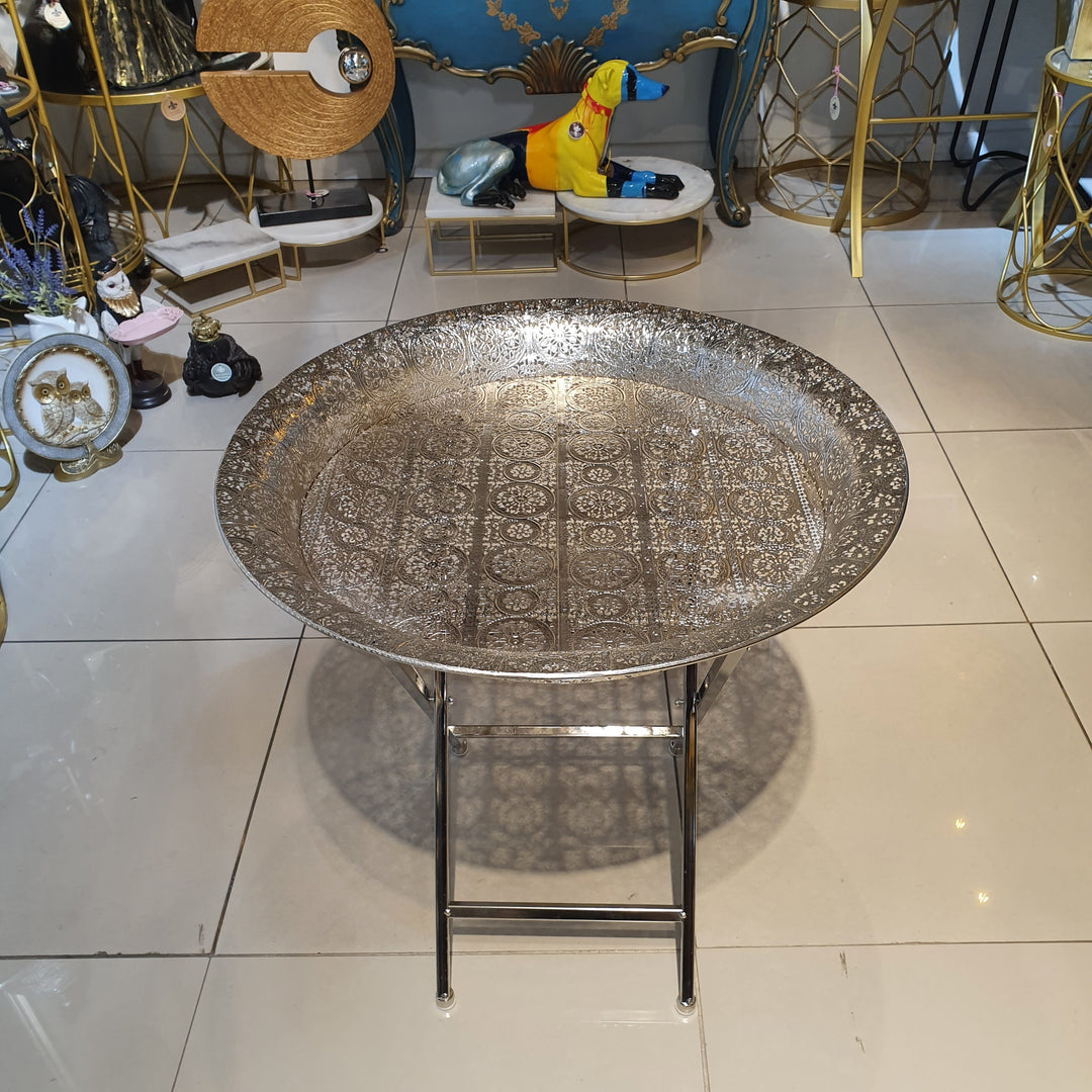 Bandeja Pedestal plateada CASONA DECO