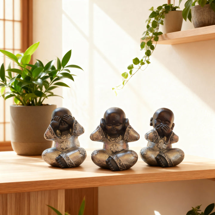 Set Budas Sabios Plateado M CASONA DECO buda