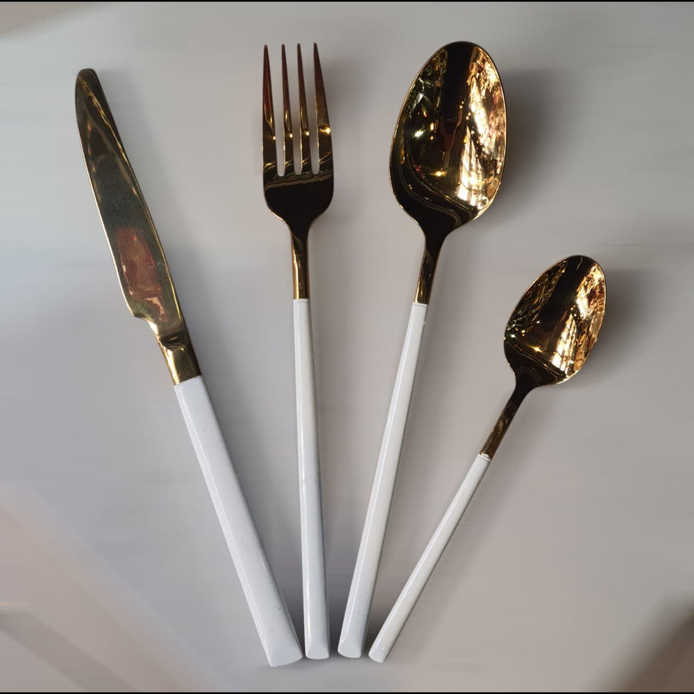 Cubiertos 4 Blanco Liso con dorado CASONA DECO cocina