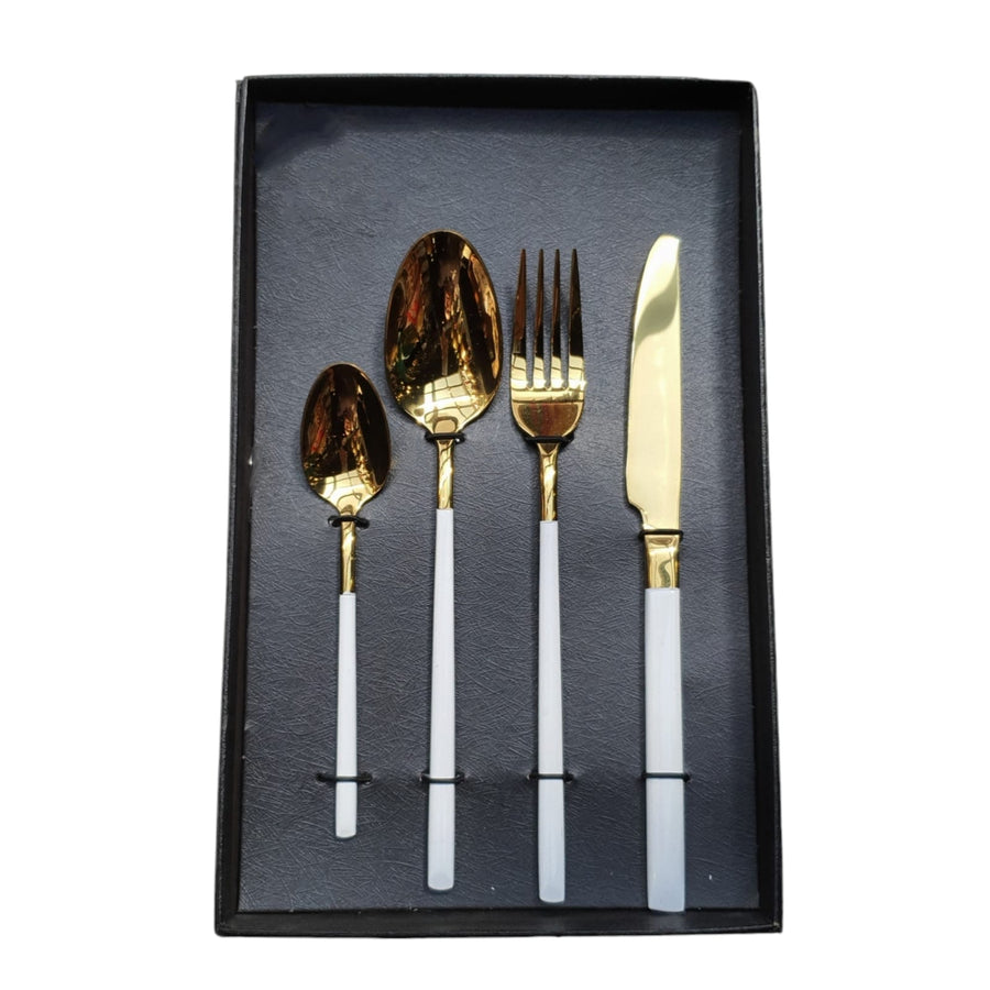 Cubiertos 4 Blanco Liso con dorado CASONA DECO cocina