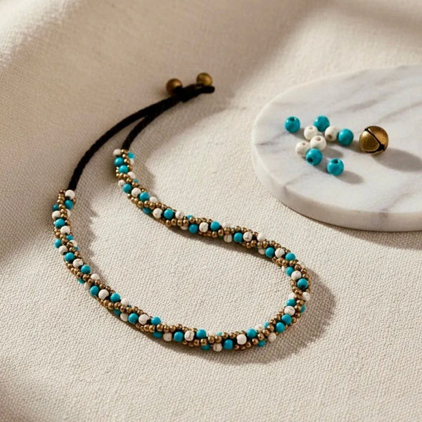 Collar Ibiza blanco con turquesa