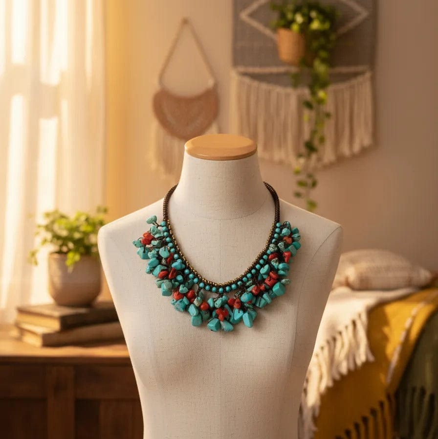 Collar Sairee turquesa y coral CASONA DECO collares