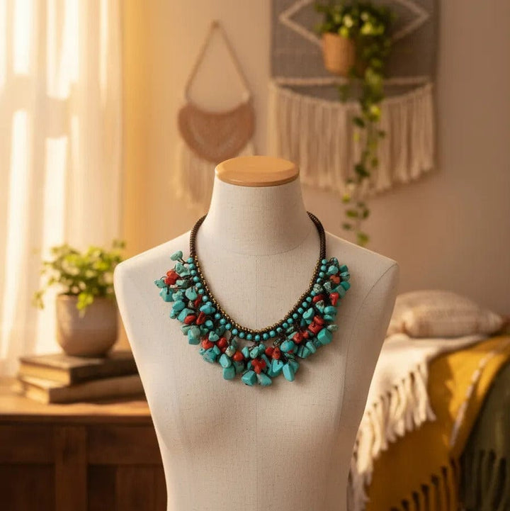 Collar Sairee turquesa y coral CASONA DECO collares