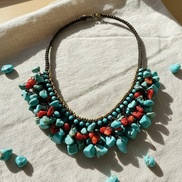 Collar Sairee turquesa y coral CASONA DECO collares