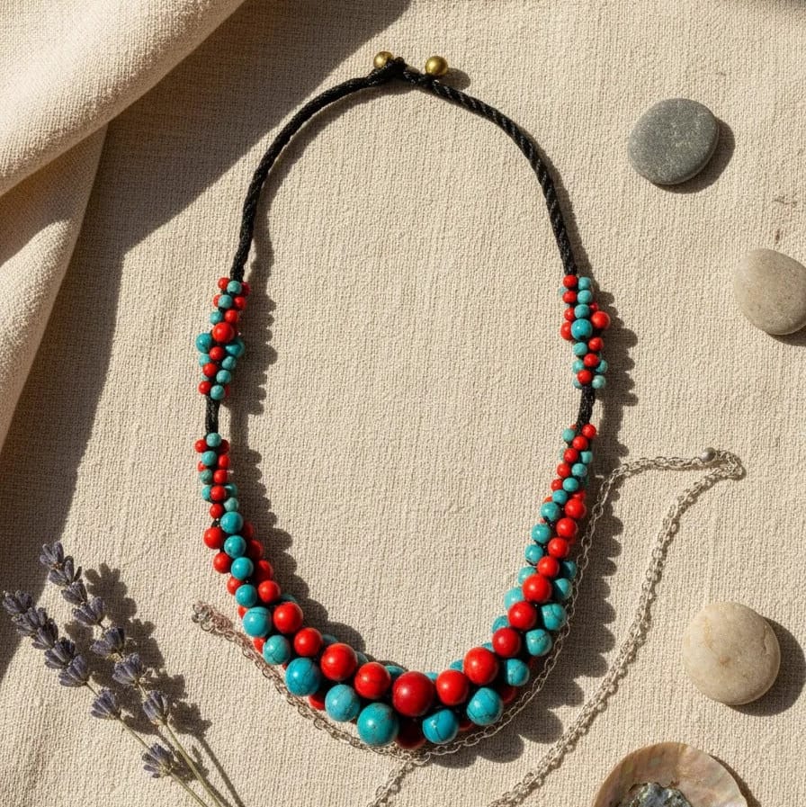 Collar Soka coral con turquesa CASONA DECO collares