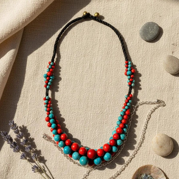 Collar Soka coral con turquesa