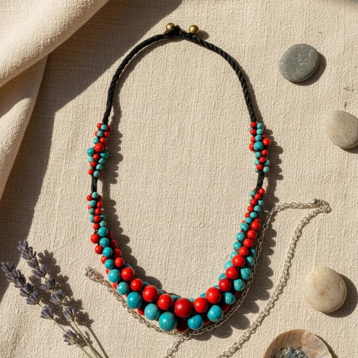 Collar Soka coral con turquesa CASONA DECO collares