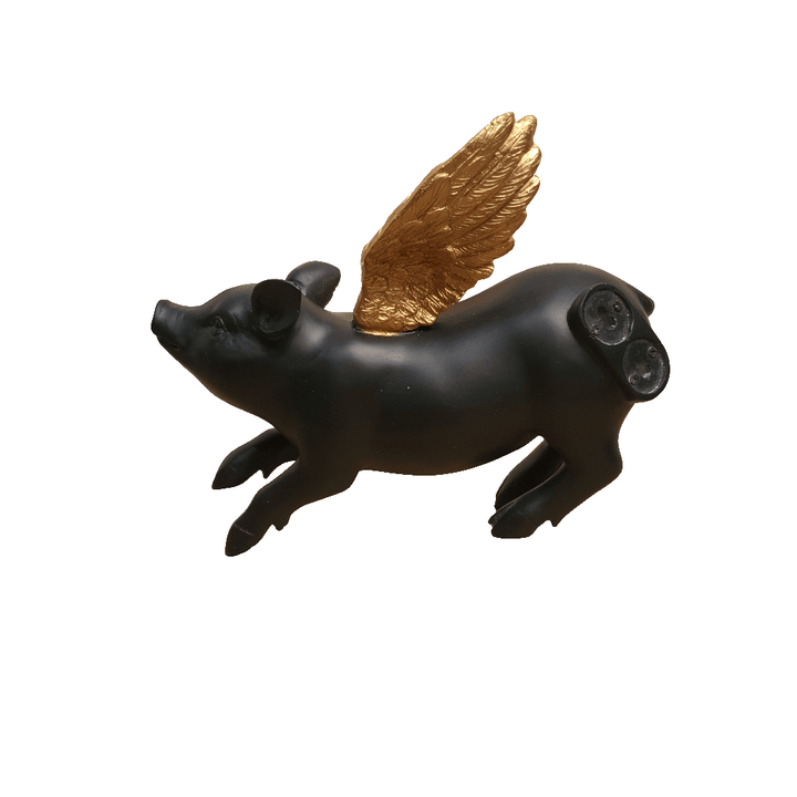 Cerdito decorativo para pared negro con alas doradas CASONA DECO animales
