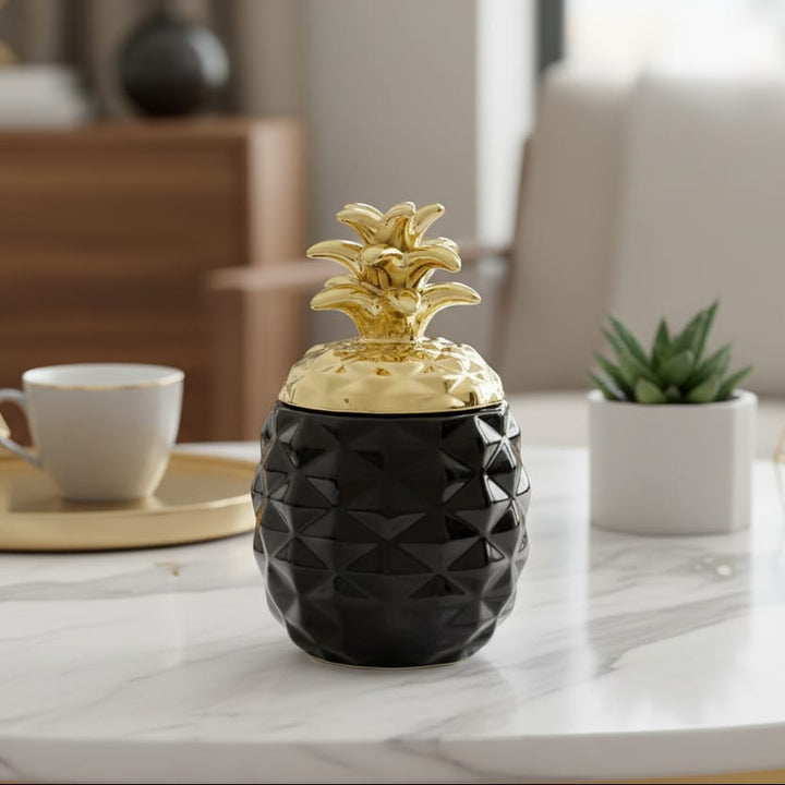 Contenedor Piña Negro con Dorado CASONA DECO decoracion