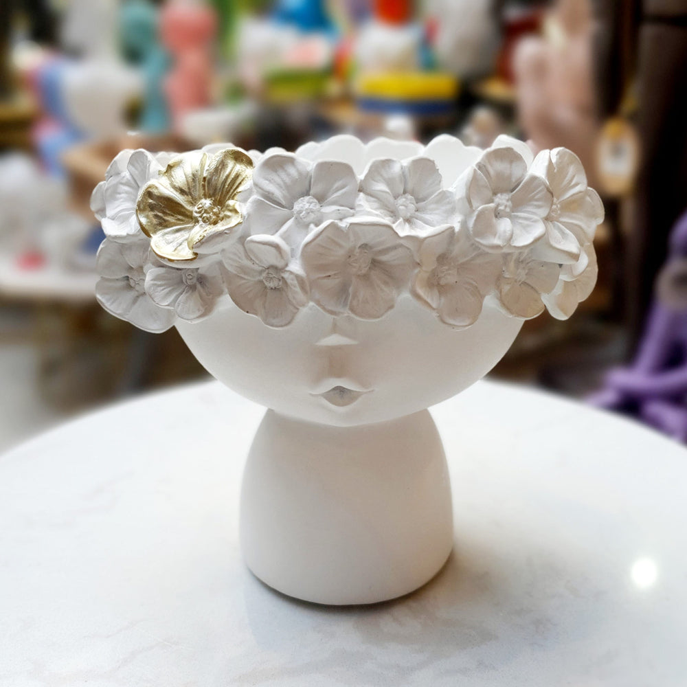Florero blanco con Flor Dorada Beso S CASONA DECO decoracion