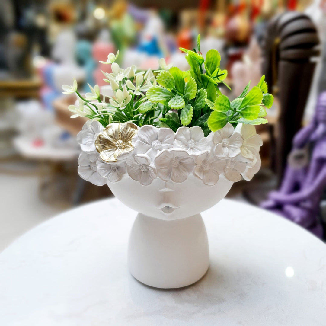 Florero blanco con Flor Dorada Beso S CASONA DECO decoracion