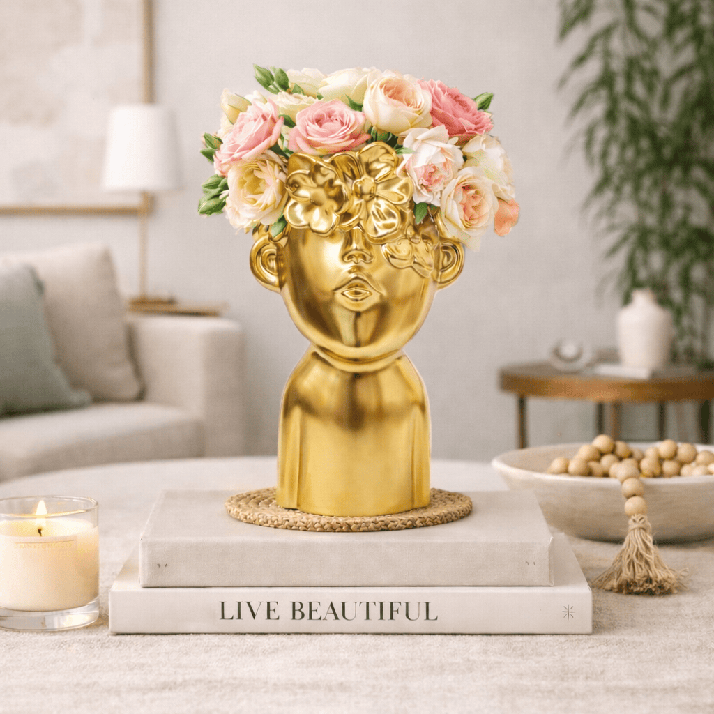 Florero cara Flores Dorado S CASONA DECO decoracion
