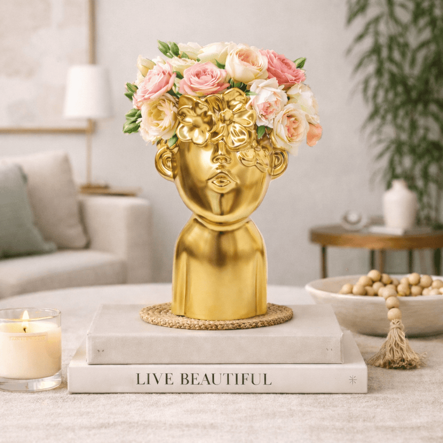 Florero cara Flores Dorado S CASONA DECO decoracion
