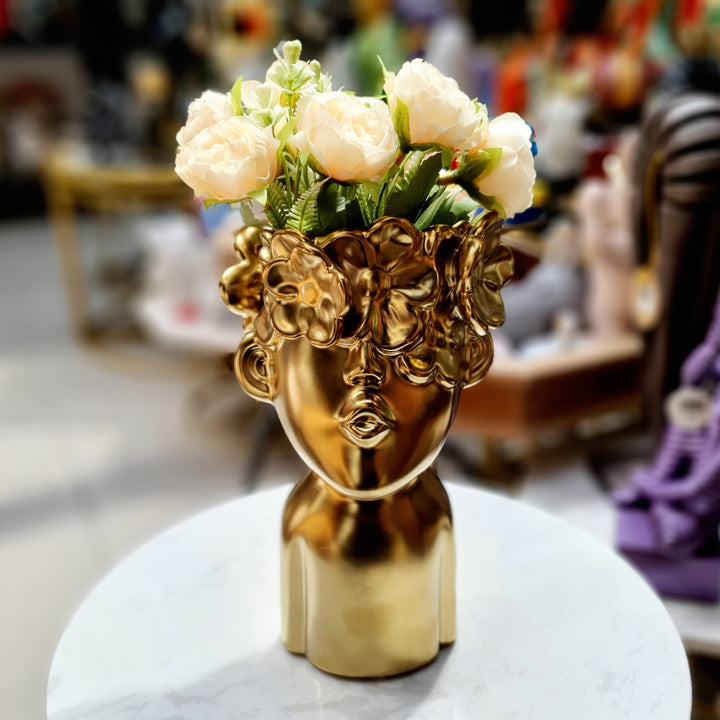 Florero cara Flores Dorado S CASONA DECO decoracion