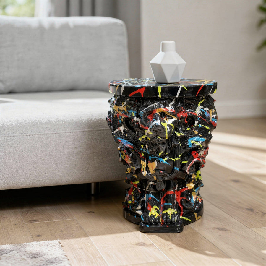 Pedestal Negro Multicolor Leones CASONA DECO decoracion