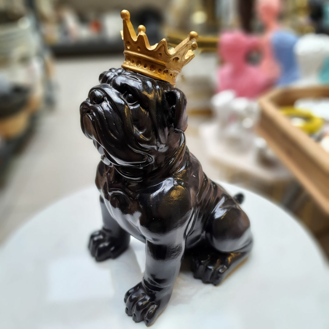 Perro bulldog inglés Alcancía Corona Negro CASONA DECO decoracion