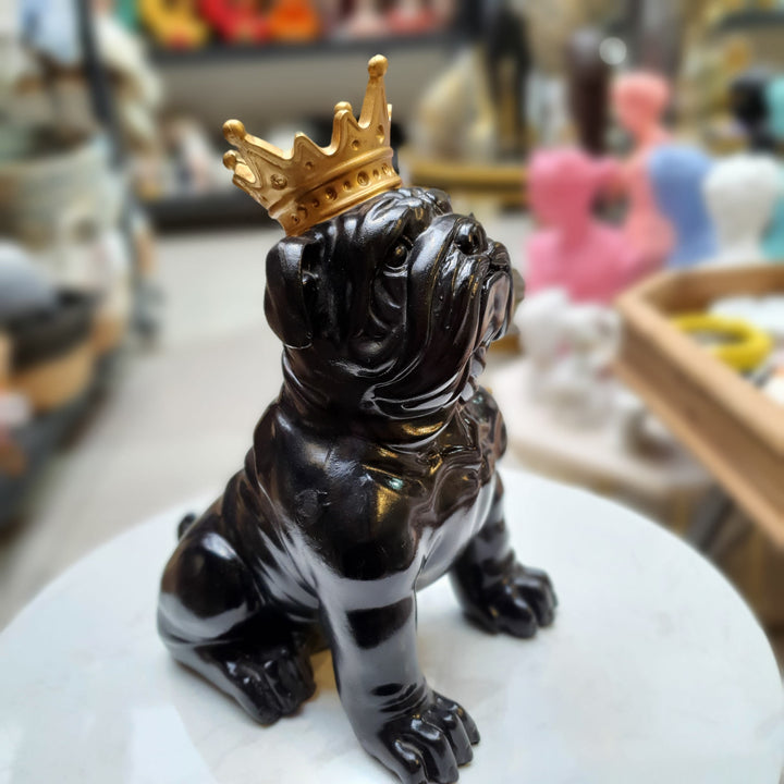 Perro bulldog inglés Alcancía Corona Negro CASONA DECO decoracion