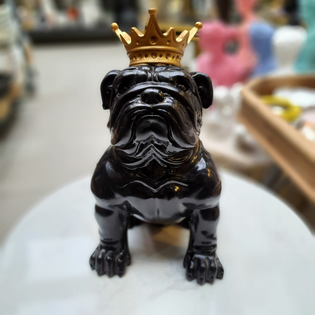 Perro bulldog inglés Alcancía Corona Negro CASONA DECO decoracion