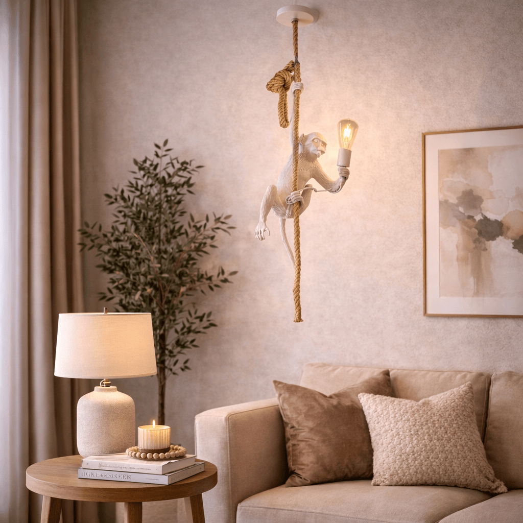 Lampara Mono Blanco Colgando CASONA DECO LAMPARAS