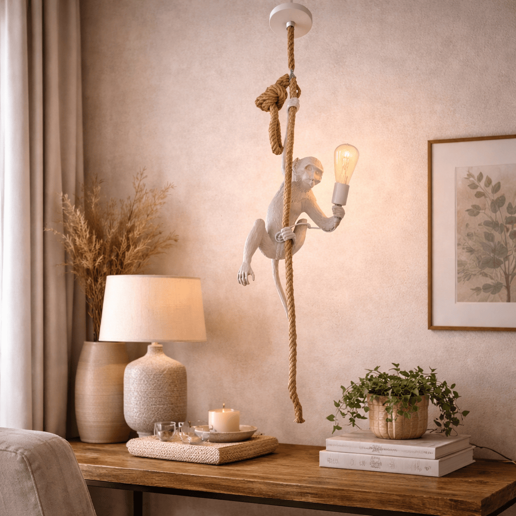 Lampara Mono Blanco Colgando CASONA DECO LAMPARAS
