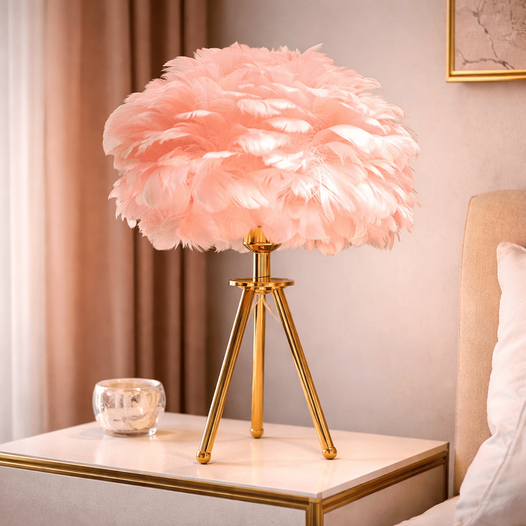Lampara plumas rosada CASONA DECO LAMPARAS