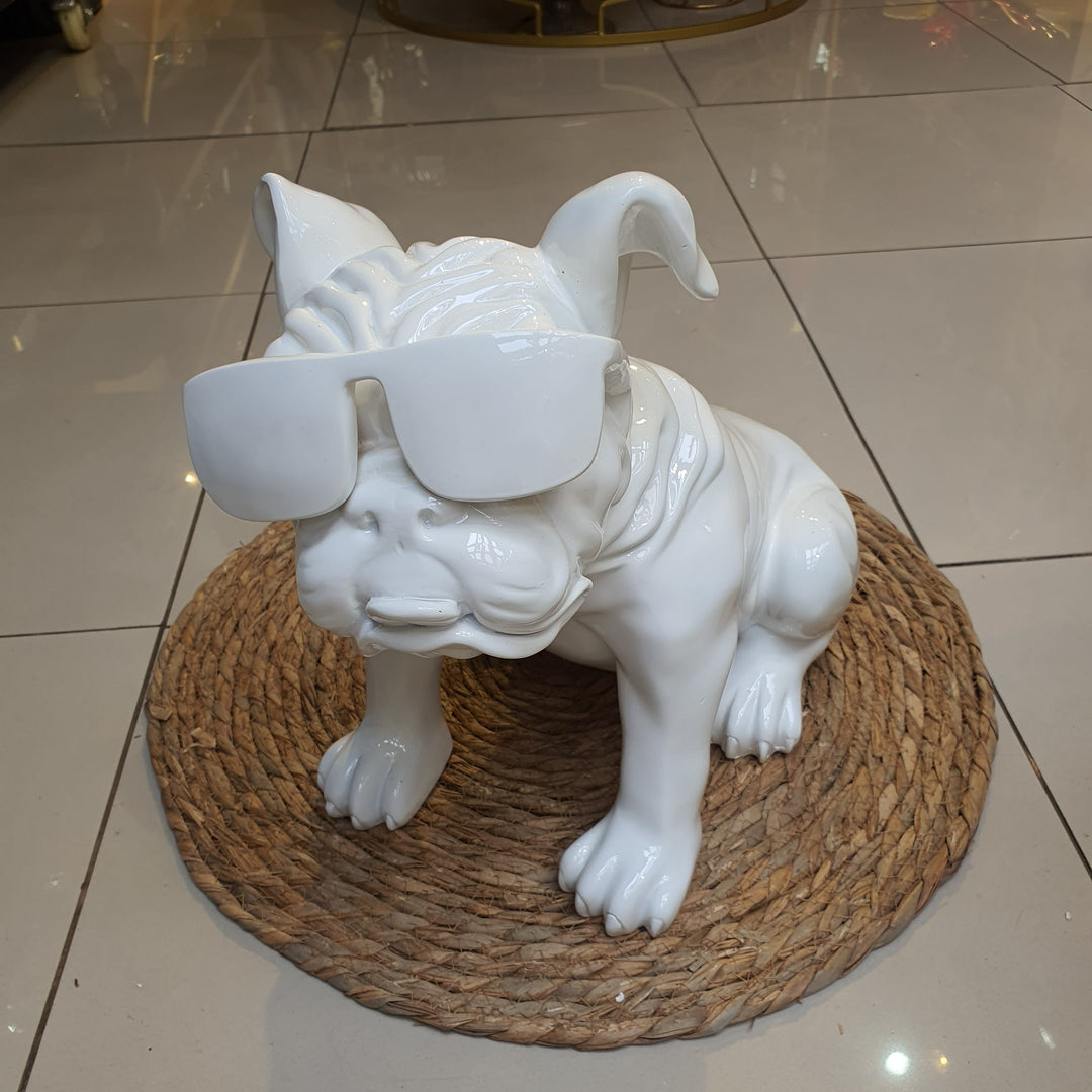 Perro Bulldog Blanco con Lentes CASONA DECO