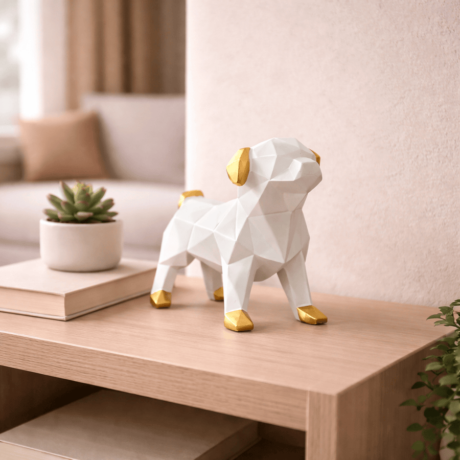 Perro Pug Mini Geo De Pie Blanco CASONA DECO